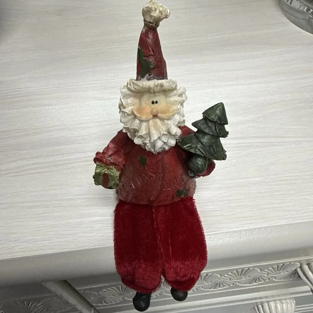 Vintage Rustic Resin Shelf Sitter Santa Claus Dangling Legs Décor Christmas